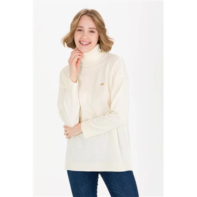 Kadın Krem Balıkçı Yaka Kazak