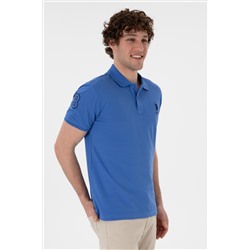 Erkek Slim Fit Polo Yaka İndigo Basic Tişört