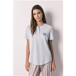 Camiseta manga corta 100% algodón azul