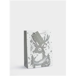 Пакет подарочный, 18х24 см, бумага, белый, Олень в шарфе, Maral grey