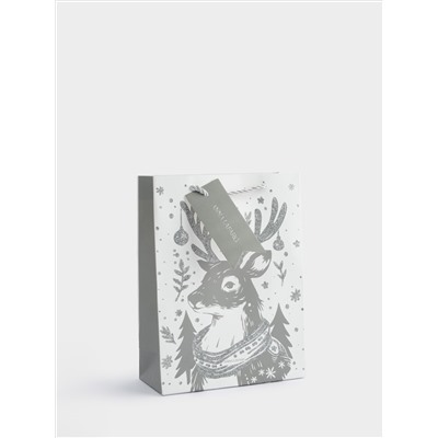 Пакет подарочный, 18х24 см, бумага, белый, Олень в шарфе, Maral grey