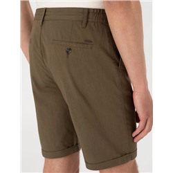Haki Slim Fit Beli Lastikli Bağcıklı Dokuma Şort