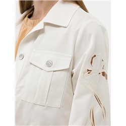 Ekru Keten Karışımlı Crop Ceket