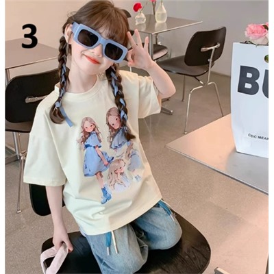 Хлопковые футболки для девочек (90-170) 7 Вариантов принтов