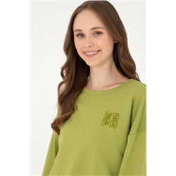 Kadın Fıstık Yeşili Basic Bisiklet Yaka Sweatshirt