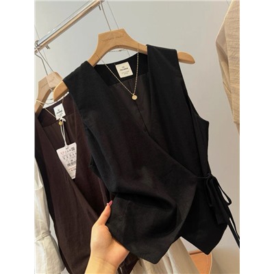 Женский жилет из смесового льна на завязках