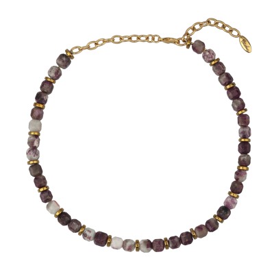 Колье Селена (сливовый турмалин 8мм; покрытие золото) 45-50см, Есть комплект