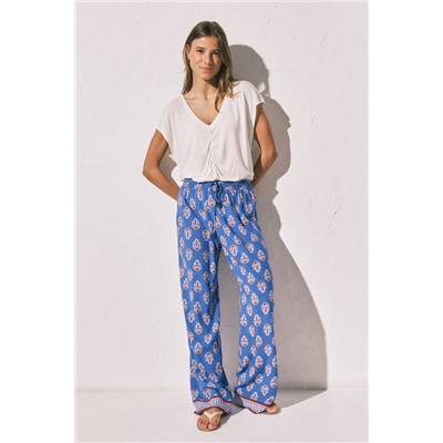Pantalón largo estampado sello azul