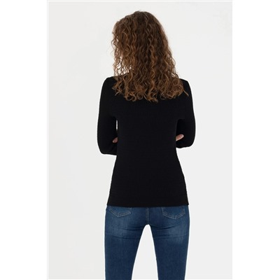 Kadın Siyah Bisiklet Yaka Basic  Kazak