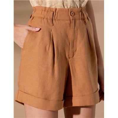 Kahverengi Keten Oversize Bermuda Şort