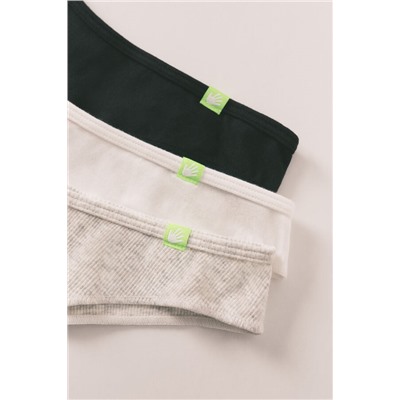 Pack 3 bragas brasileñas algodón blanco, gris, negro