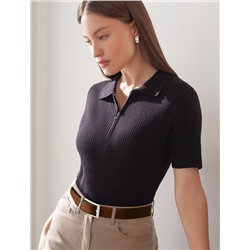 Джемпер-поло с застежкой на молнии из хлопка с кашемиром