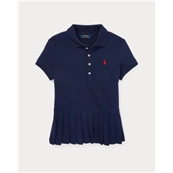 GIRLS 7-16 Pleated-Hem Stretch Mesh Polo