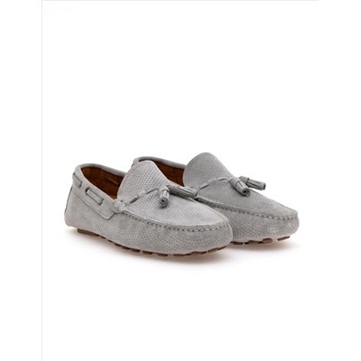 Gri %100 Deri Loafer Ayakkabı