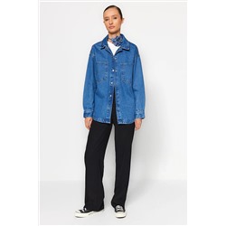 TRENDYOL MODEST Indigo Cep Detaylı Denim Jean Ceket TCTAW24CK00028