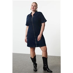 Trendyol Curve Koyu Mavi Comfort Denim Büyük Beden Elbise TBBSS24AH00206
