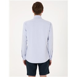 Açık Mavi Slim Fit Çizgili Uzun Kollu Gömlek