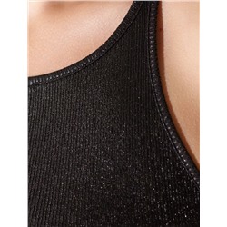 Топ с закрытым декольте из хлопка с эластаном в рубчик с матовым покрытием металлик