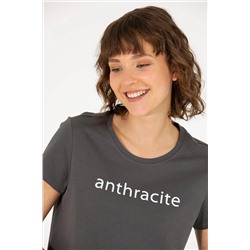 Kadın Antrasit Bisiklet Yaka Tişört