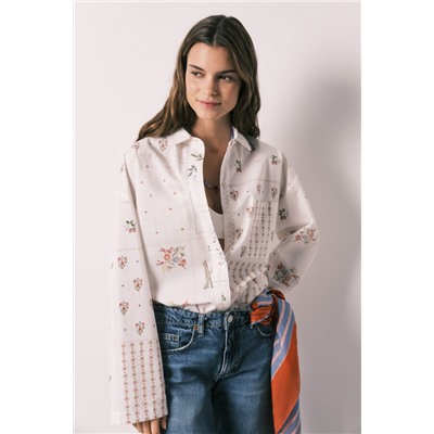 Camisa manga larga popelín estampado floral