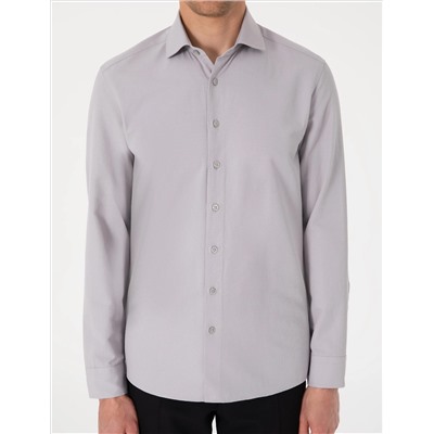 Gri Slim Fit Uzun Kollu Armürlü Gömlek
