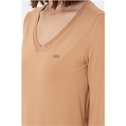 Kadın Camel V Yaka Sweatshirt