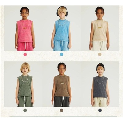 Детская свободная майка/ топ без рукавов для мальчиков с эффектом потёртостей Материал: 100% хлопок