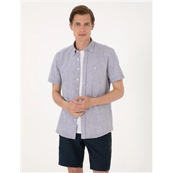 Lacivert Regular Fit Kısa Kollu Gömlek