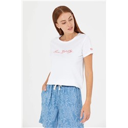 Kadın Beyaz Bisiklet Yaka Tişört