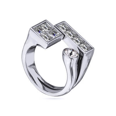 Кольцо Квадро (кристаллы SW белые; покрытие родий), Есть комплект