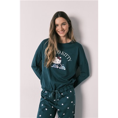 Pijama largo Hello Kitty algodón verde
