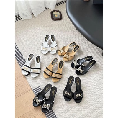 Женские шлепки / мюли на элегантном каблучке 7 цветов ШАНЕЛ*Ь