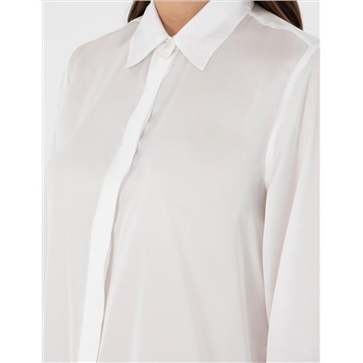 Ekru Comfort Fit Saten Gömlek
