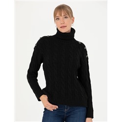 Siyah Regular Fit Balıkçı Yaka Kazak