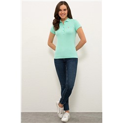 Kadın Mint Basic Polo Yaka Tişört