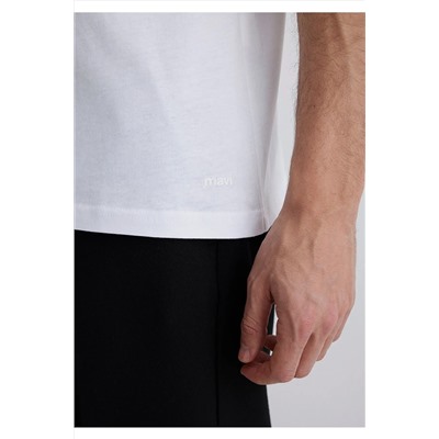 Mavi Beyaz Basic V Yaka Tişört Slim Fit / Dar Kesim 065586-620