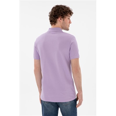 Erkek Slim Fit Polo Yaka Lila Basic Tişört