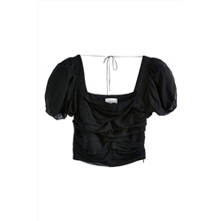 Top drapeado de lino Negro