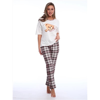 Пижама женская с удлиненной футболкой и брюками в клетку,  Арт. 518