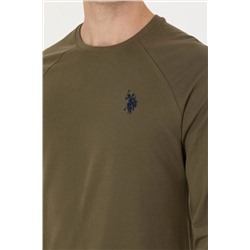 Erkek Haki Bisiklet Yaka Basic Sweatshirt