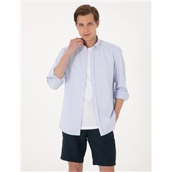Açık Mavi Slim Fit Çizgili Uzun Kollu Gömlek