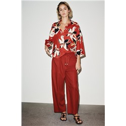 LINEN BLEND TROUSERS WITH BEADED DRAWSTRING