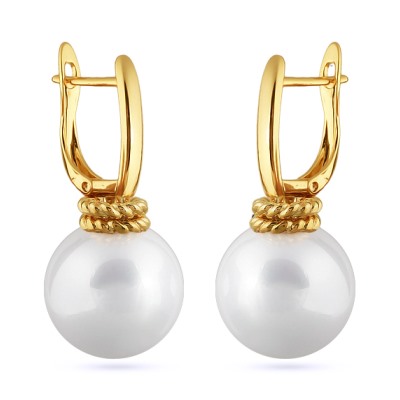 Серьги (Майорка 16мм белая; покрытие золото), Есть комплект