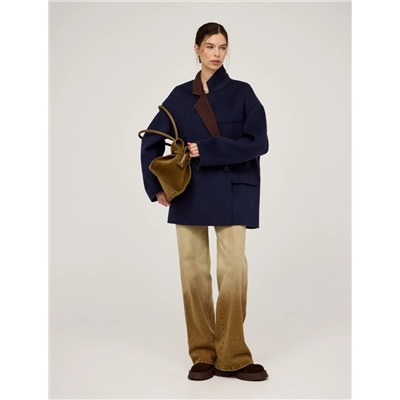 Синее полупальто оверсайз