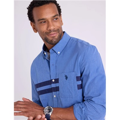 LONG SLEEVE PEACHED HEATHER CHEST STRIPE SHIRT