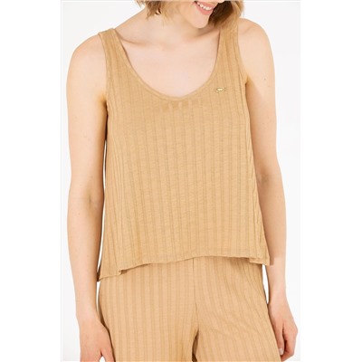 Kadın Camel Bisiklet Yaka Kolsuz Tişört