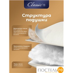 CLASSIC by T МЕРИНО Подушка стег 50х70,1пр.,хлопок/меринос.шерсть/полиэф.вол.