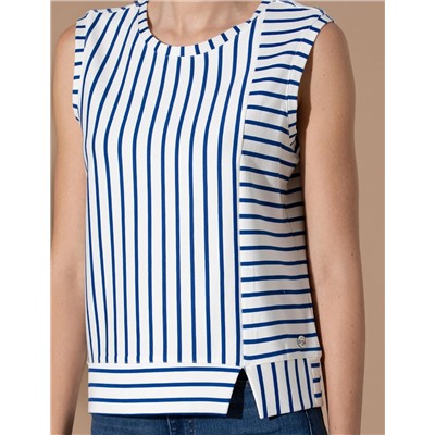 İndigo Çizgili Comfort Fit Kolsuz Bluz