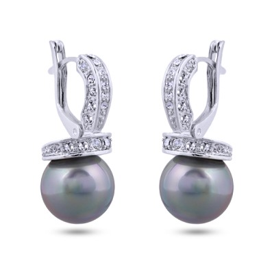 Серьги (Майорка 12мм серо-голубая; покрытие родий)