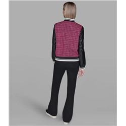 MIXED MEDIA TWEED VARSITY JACKET